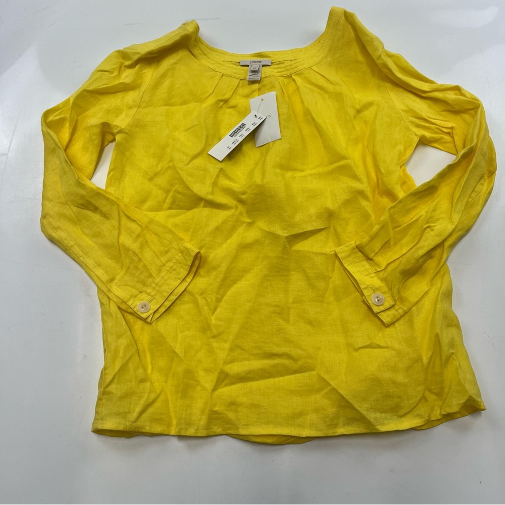 j.Crew women’s yellow linen long sleeve NWT shirt 00 L20-25 - Picture 2 of 5